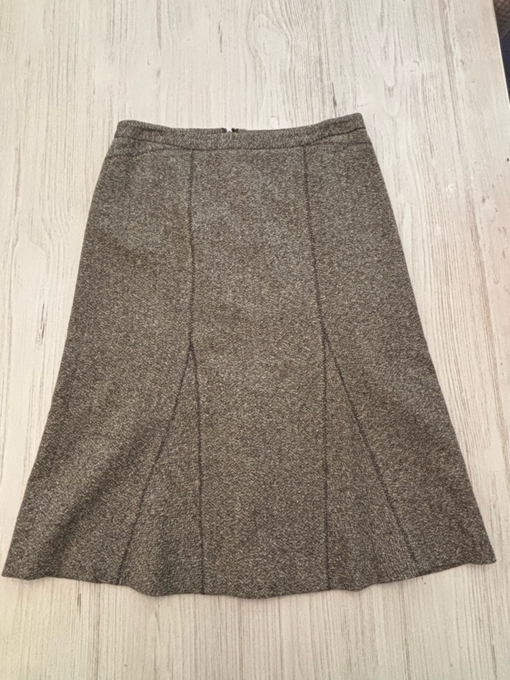 Ann Taylor Brown wool Tweed Midi Skirt